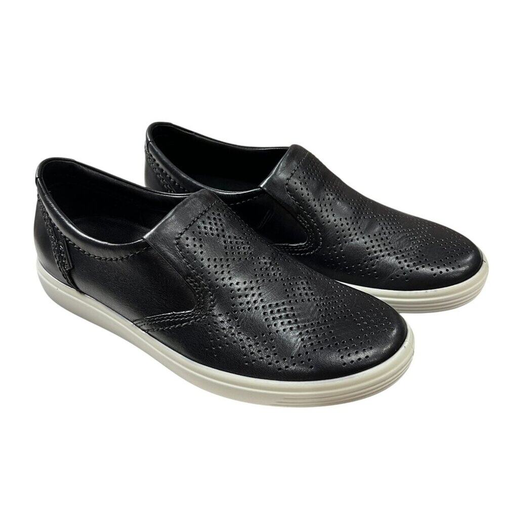 ECCO Soft 7 Slip-On Sneakers SIZE 36 Black Perforated Leather Walking Shoes NIB